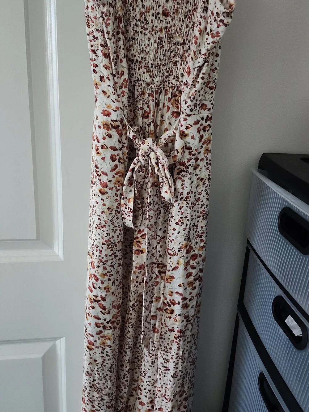 Abercrombie & Fitch Cream Floral Maxi Dress with Rust and Mustard Accents